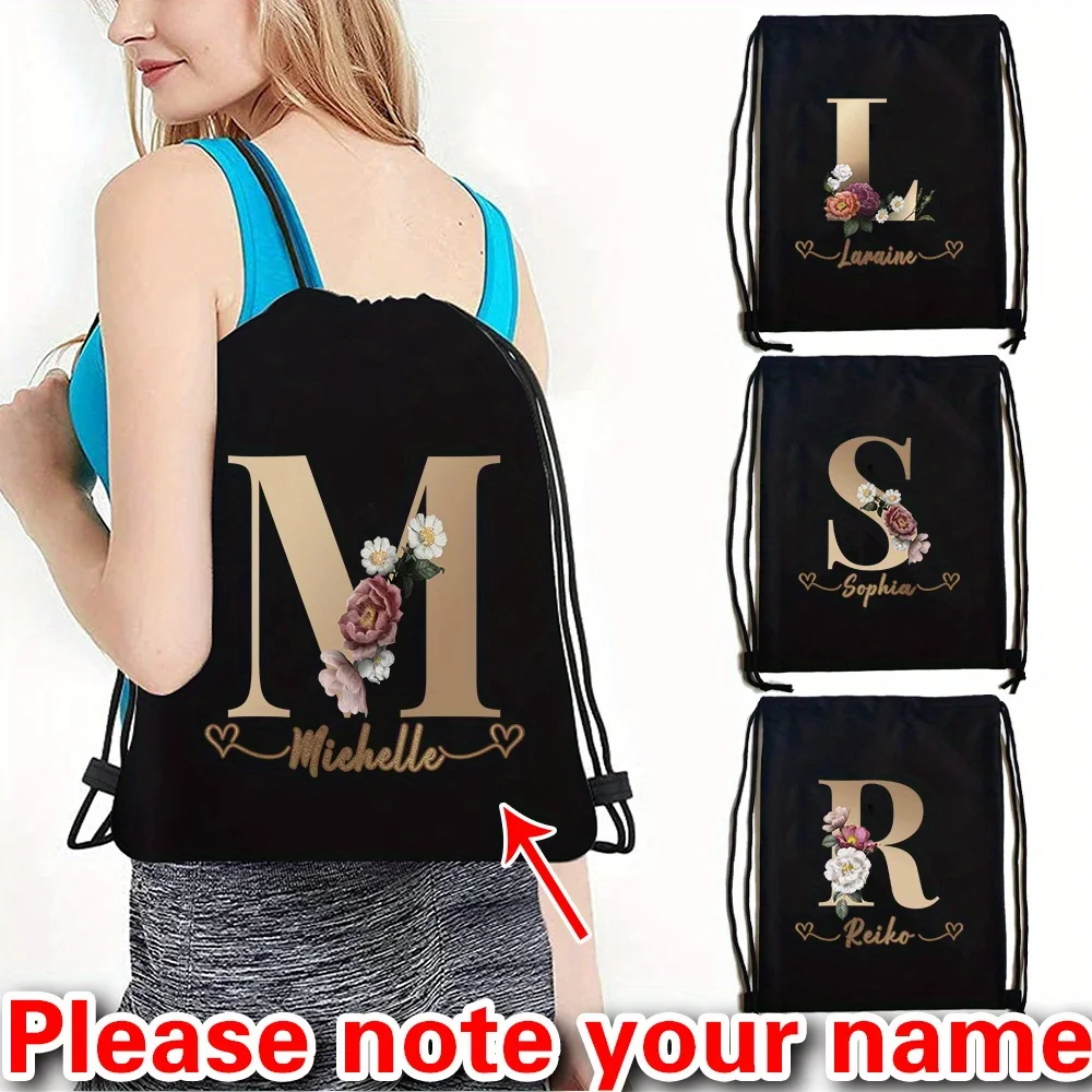 

Customized 26 Letter Printed Drawstring Bag for Men and Women Beach Sports Travel Backpack Portable Miscellaneous Bag