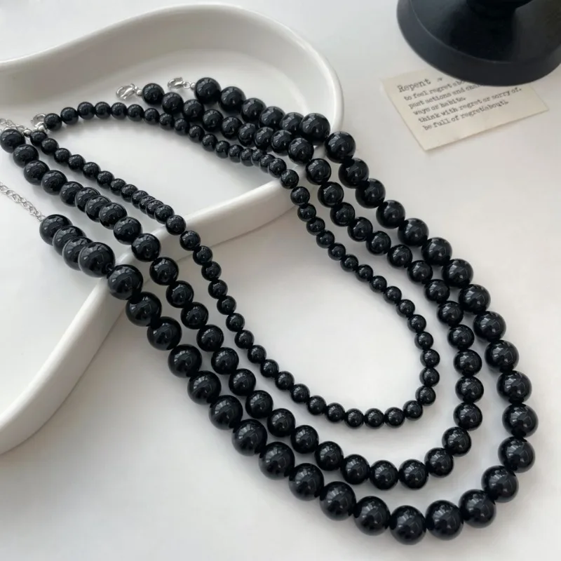 1/3Pcs Black Beads Necklace for Women Men Three Layers Black Pearl Choker Minimalist Glass Girls Beaded Jewelry Accessories