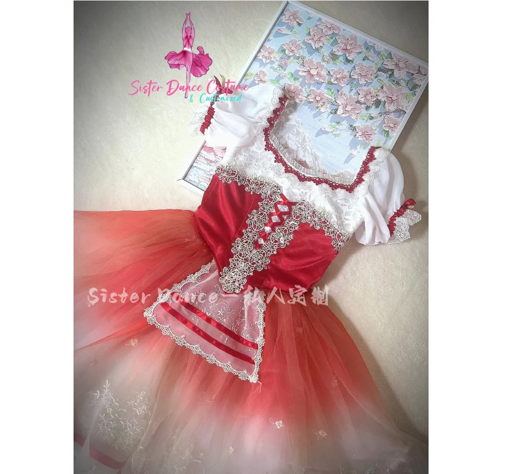 Red long skirt tutu private custom children's stage performance competition dress women's costume