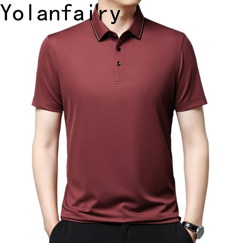 

YOLANFAIRY 3.1% Mulberry Silk Polo T Shirt Man Short Sleeve T Shirt Men Mens Clothing Men Fashion Tops Heren Kleding Zomer 2024