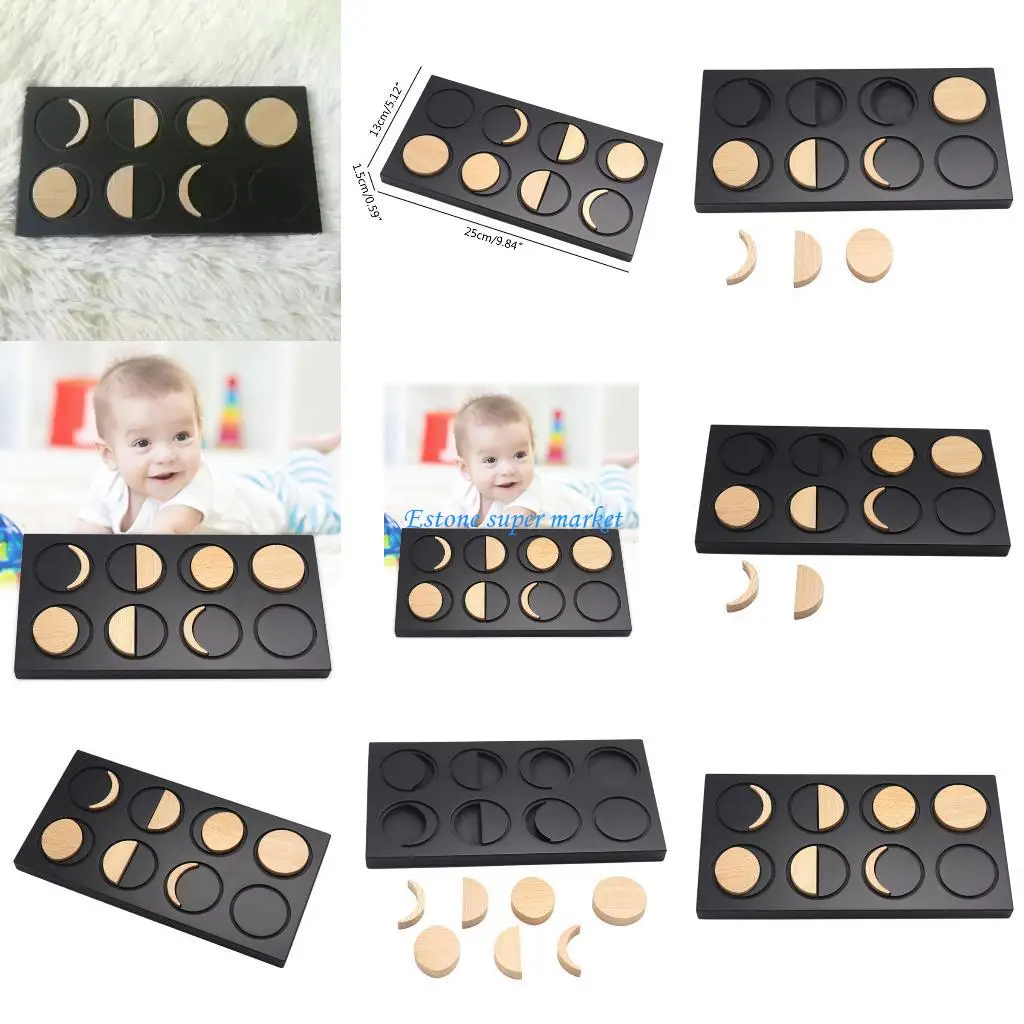

090B Wooden Puzzle Moon Phases Tangram Teaching Tool Toy for Toddlers Early Education
