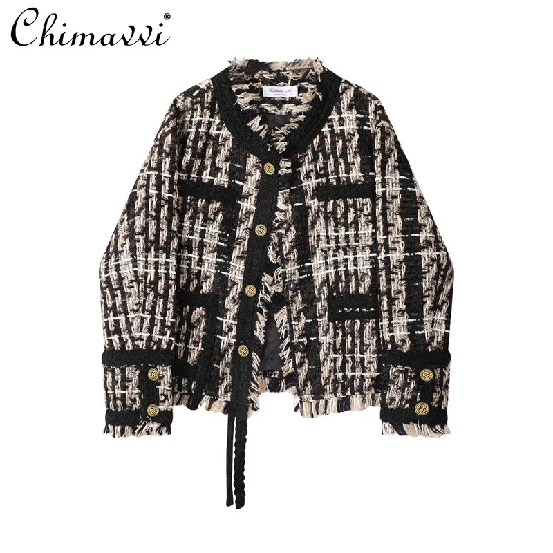 

2024 New Autumn and Winter Retro Woven Fringed High-end Sense Color Matching Short Top Jacket For Women