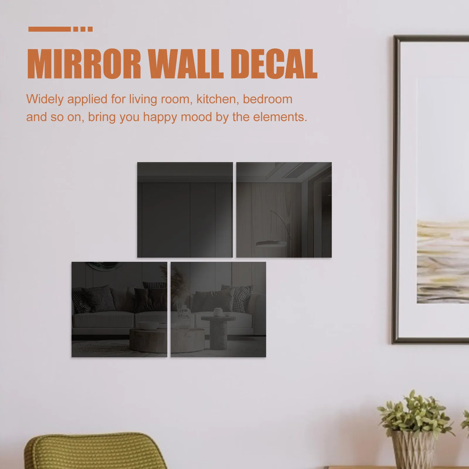 Square Mirror Wall Stickers Self Adhesive Shatter Resistant Plastic Decals for Door Window Home Decor