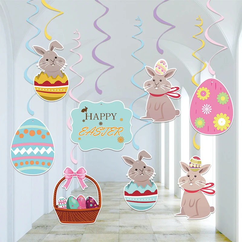 

Easter Hanging Swirls Set 8 Pcs Bunny Egg Spiral Pendant Ceiling Decor for Home Party Garden Yard