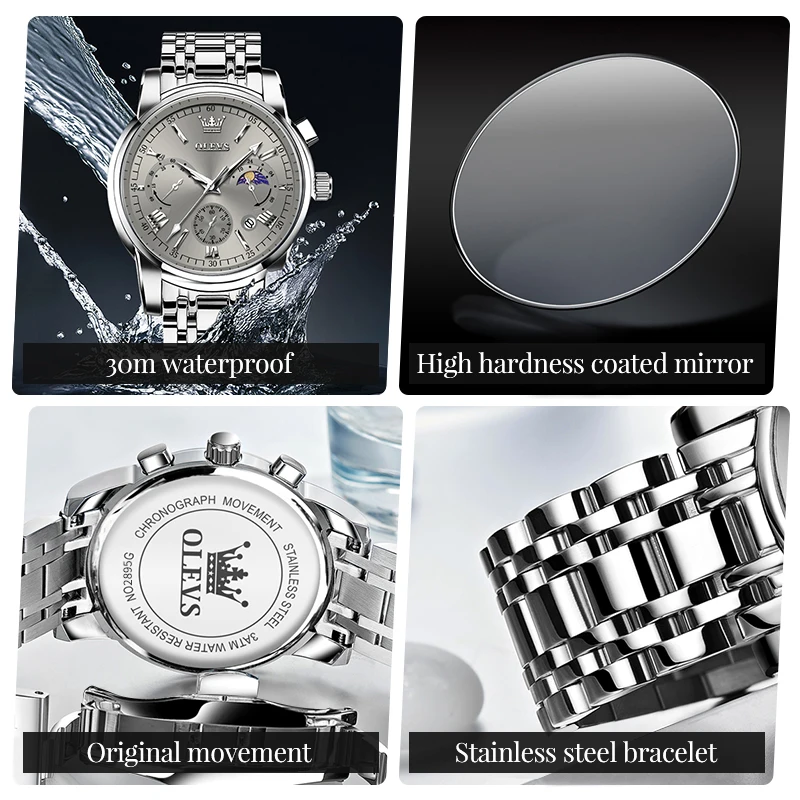 OLEVS 2895 ساعات كوارتز للرجال حصري جديد 24 ساعة مرحلة القمر كرونوغراف مقاوم للماء ساعات رجالي أصلية فاخرة ساعة رجالي #4