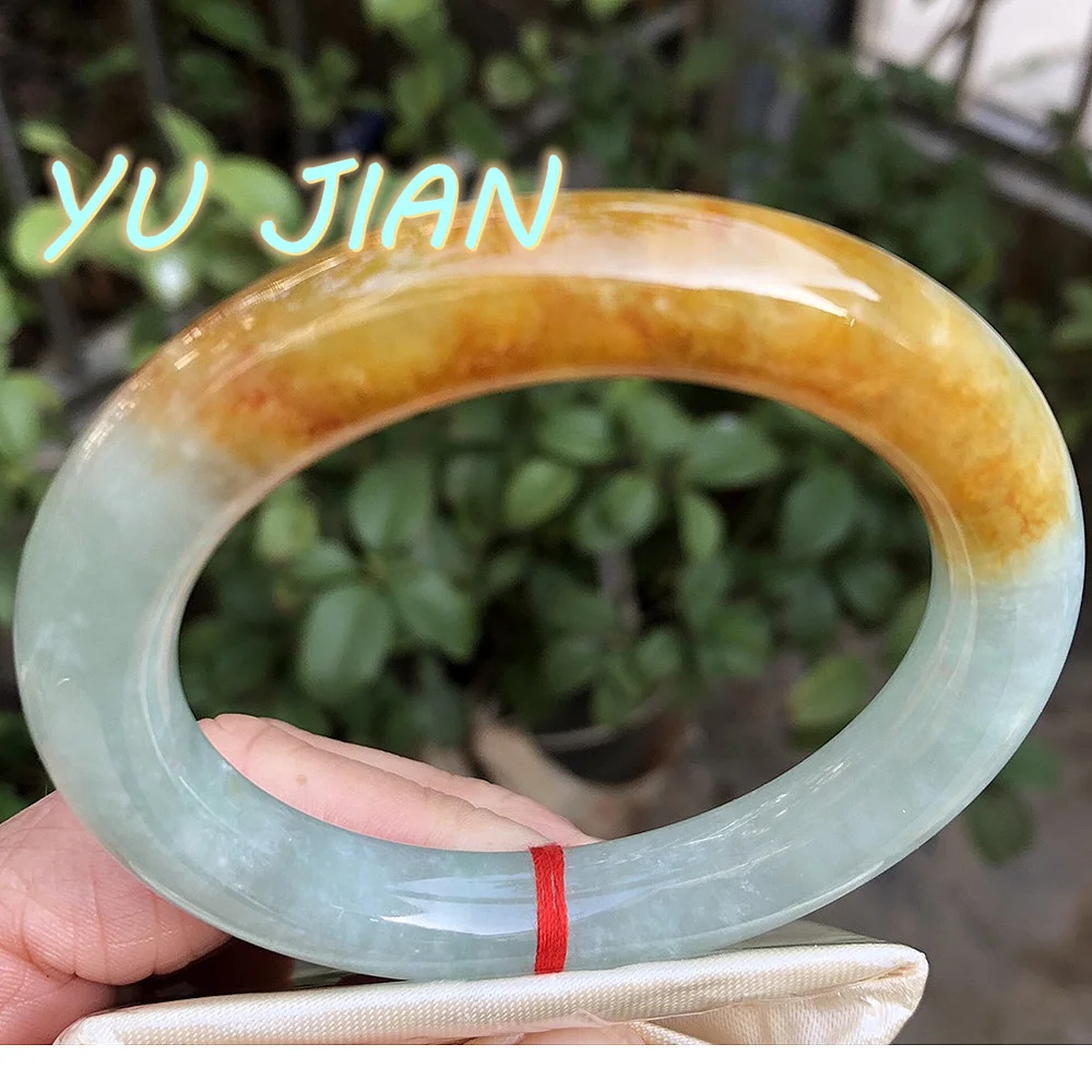 Exquisite Natural Jadeite Bracelet Ice Kind Round Rod Yellow Color Size 11mm Jade Bangles High Quality Handring Perfect Jewelry