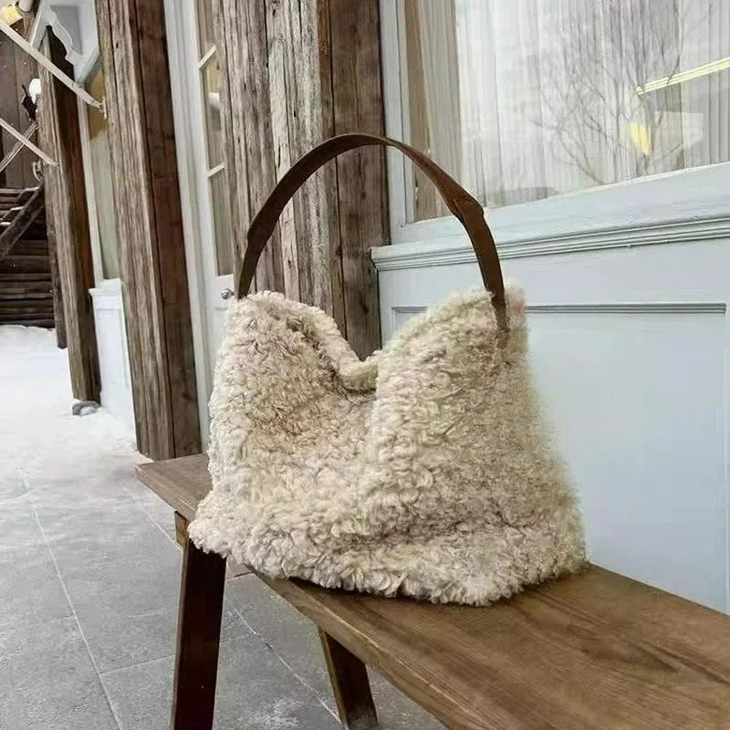 

\Design Plush Handbag Single Shoulder Women's Bag\ Autumn Winter New Lamb Wool Large Capacity Tote Bags