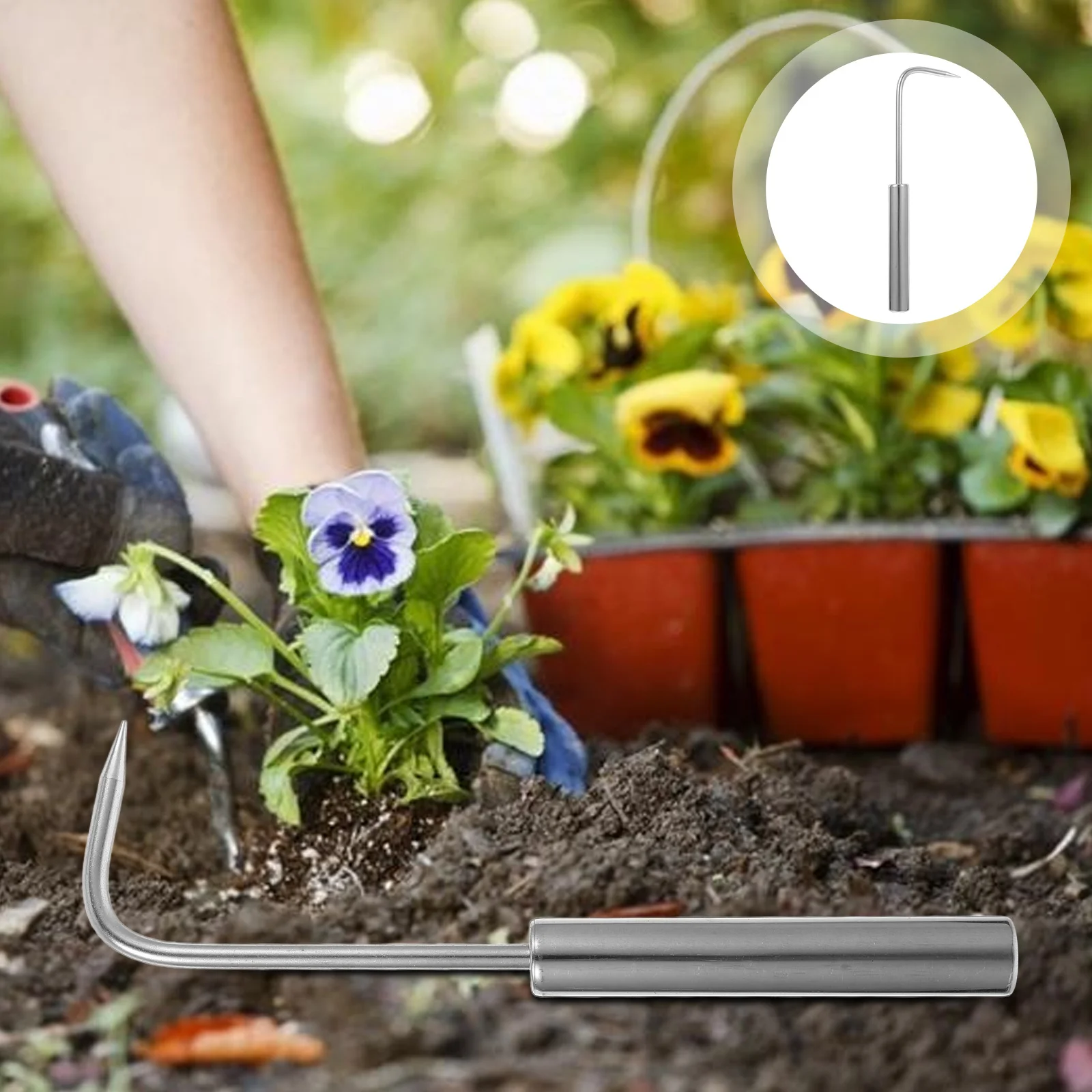 

1pc Soil Loosening Tool Stainless Steel Manual Weeder For Garden Bonsai Farming Uprooting Hand Cultivator Crack Rake Gardening