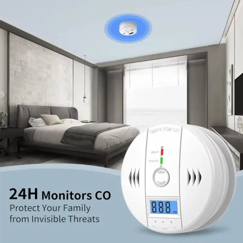 Household Carbon Monoxide Alarm Digitial Display Sensitive Detection Smoke Detector Sound Warning Digital Display Home Indoor