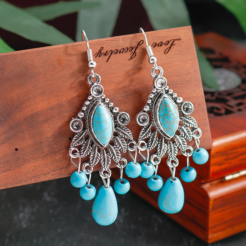 

Bohemian Turquoise Water Drop Earrings for Women Brincos Femme Dangle Hook Earrings Girls Party Jewelry Gift