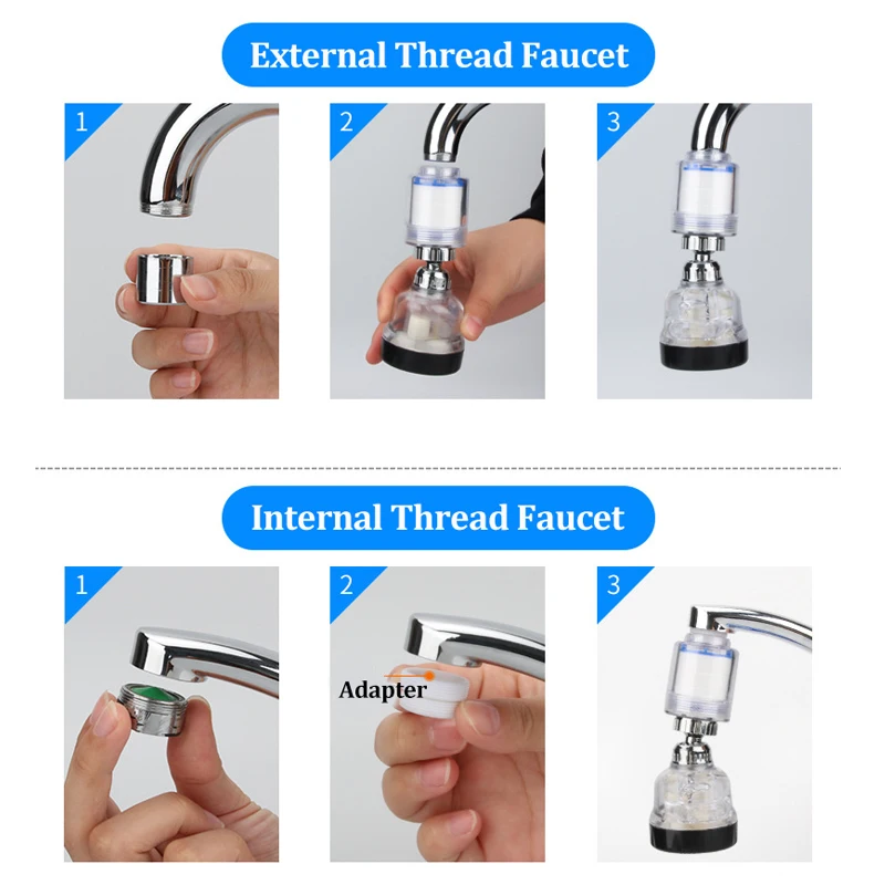 360°Rotating Faucet Filter Kitchen Chlorine Removal Tap Aerator Anti-splash Bathroom Water Saving Tap Nozzle Water Purification