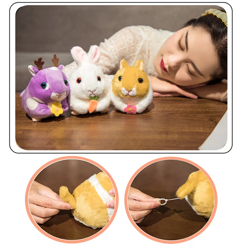 Shake Tail Hamster/Rabbit/Deer Plush Toys Pull Cord Turn Tail Stuffed Doll Plush Christmas Birthday Gift For Kids