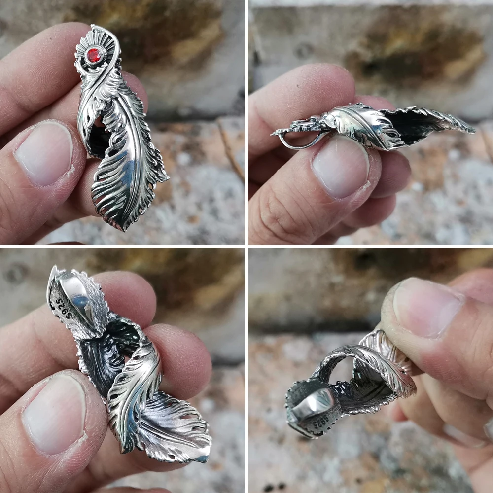 CZ Stone 925 Sterling Silver Feather Pendant Charms Jewelry TA172 BZ