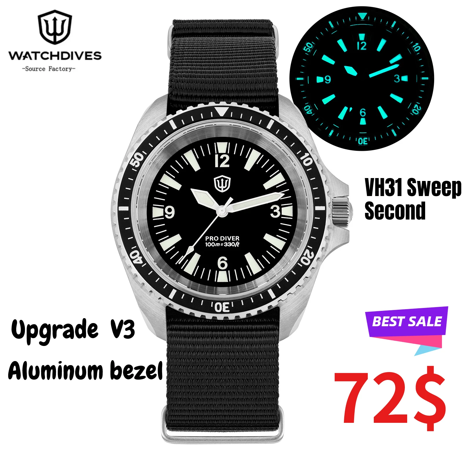 Watchdives WD1980 V3 Luxury Watch VH31 Sweep Seconds Quartz Movement AR Coating Sapphire Glass 10Bar Waterproof Men's Watches