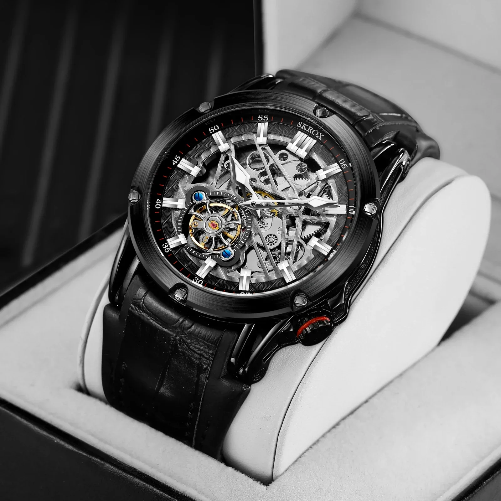 Wysokiej klasy luksusowy, wysokiej jakości szkieletowy mechanizm automatyczny ze stali nierdzewnej Duży zegarek dla mężczyzn Mechaniczny męski zegarek na rękę w stylu vintage