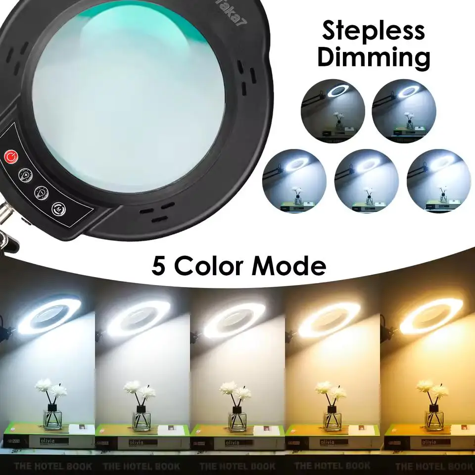 TTAKA7 72 LED 10X Magnifying Glass with 3 Color Modes and USB Power - Adjustable Magnifier for Soldering Repair and Skincare Use