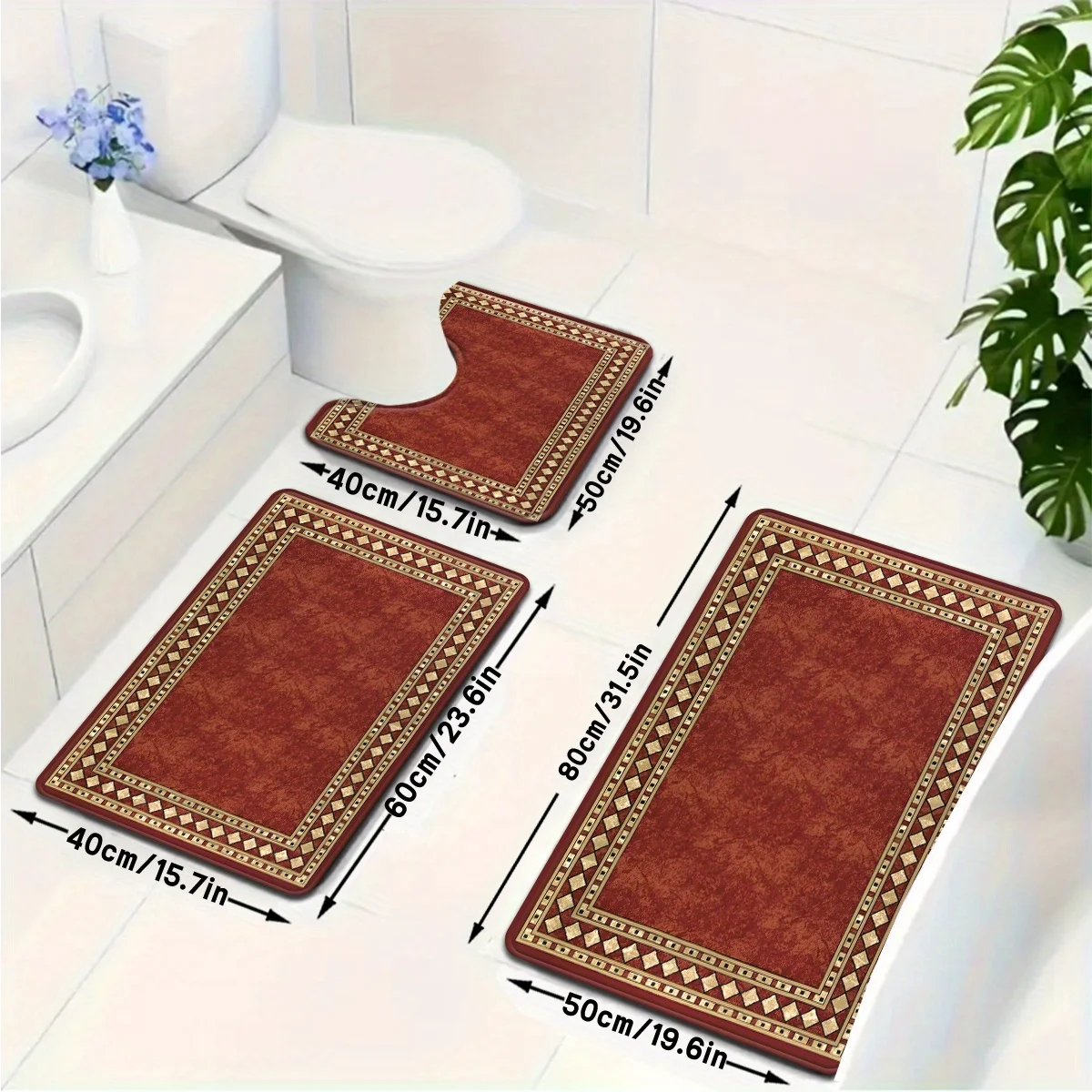 

Premium Decorative Bath Mat Set Non Slip Bathroom Rug Trio Home Decor Accessories for Master Bath