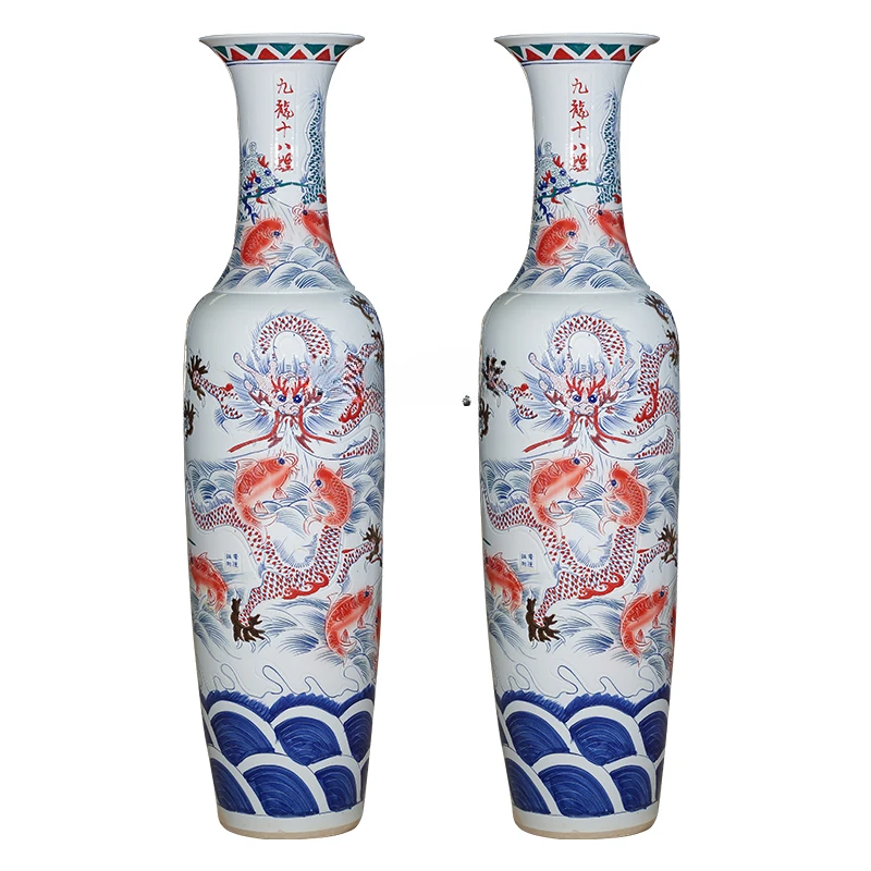 Ceramic Hand-Painted Floor Vase Paradise Fish of China Porcelain Bottle Living Room Decoration