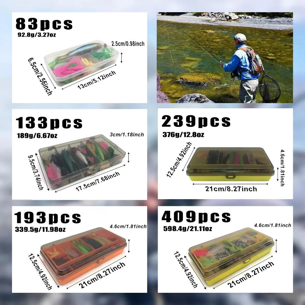 83 pçs conjunto de isca de pesca aleatória caixa cega isca minhoca sapo glitter isca macia isca de peixe com lantejoulas equipamento anzol