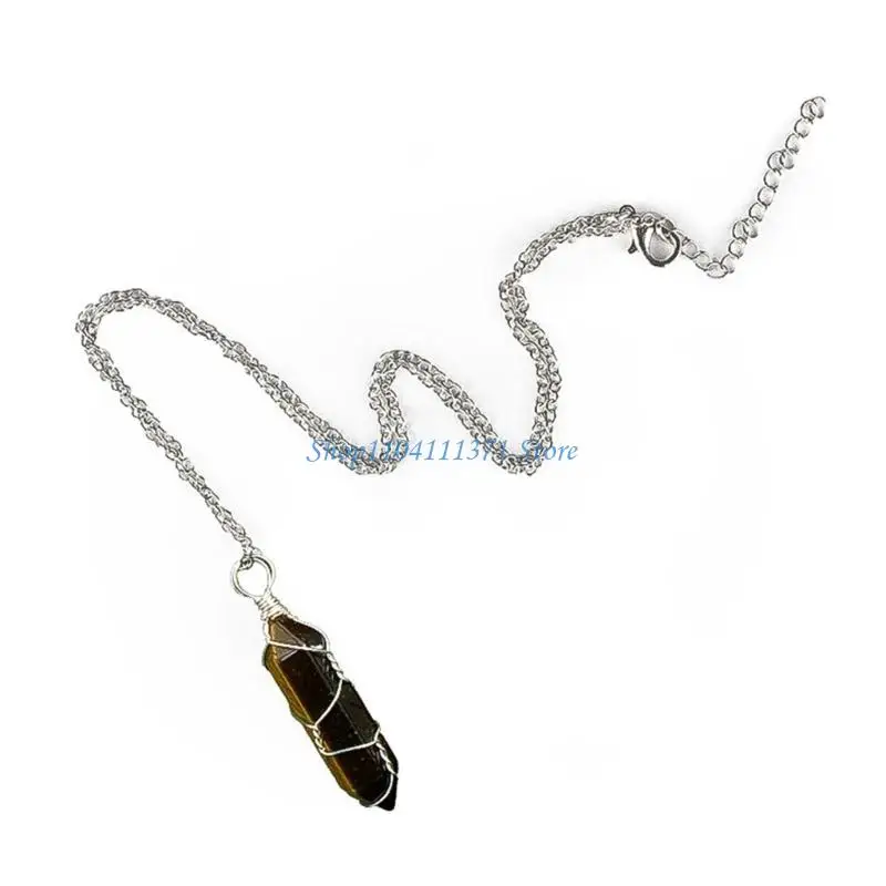 P9FC Pointed Healing Crystals Necklace Handmade Gemstones Lucky Jewelry Birthday Gift