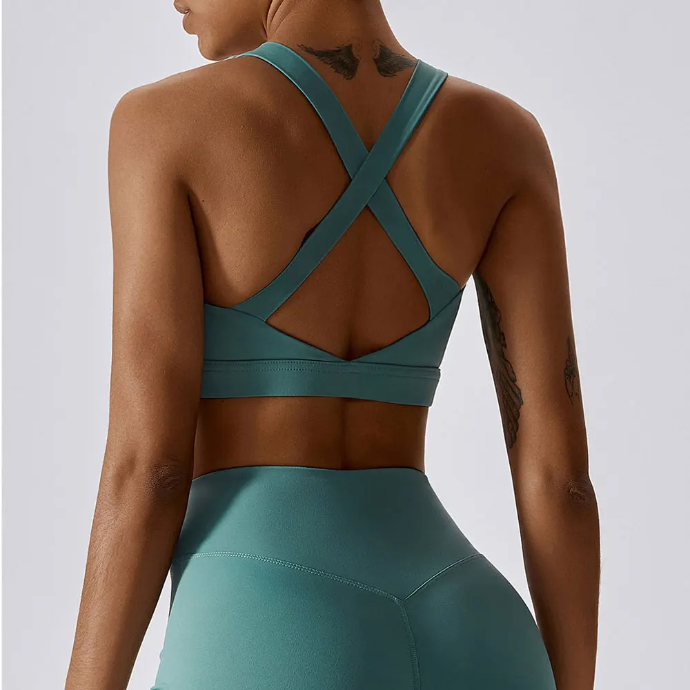 Crossed Shoulder Strap Yoga Bra Chest Pad Running Sports Bra Gym Top Women Stretch Pull Up Underwear Women Vest Fitness Tank Top