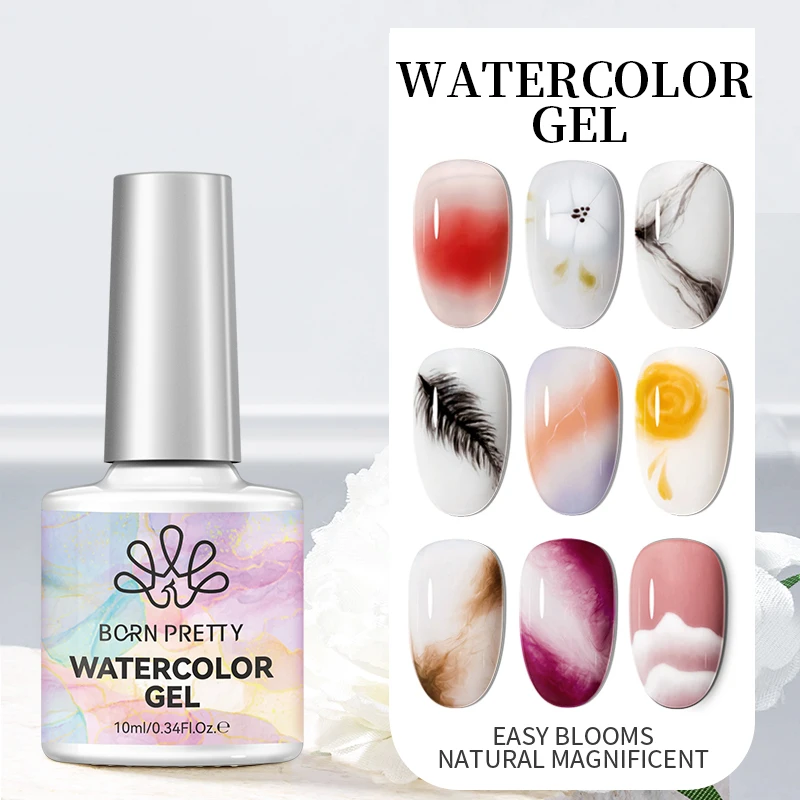 BORN PRETTY 10ml Clear Blossoming Gel Nail Polish Watercolor Spreading Effect Marble UV LED Soak Off Nail Art DIY Hybrid Varnish