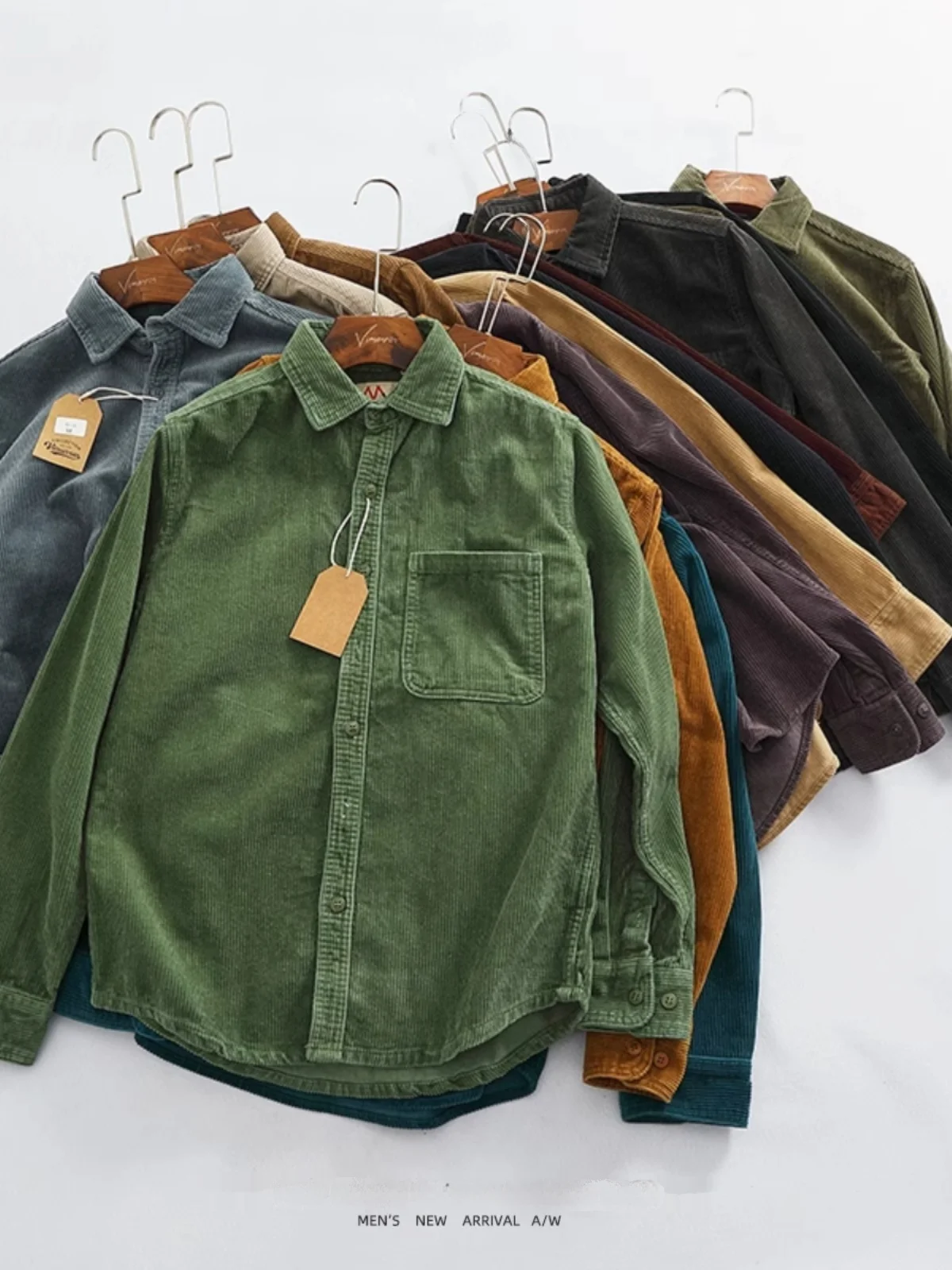 

Heavyweight Thi Corduroy Men's Long Sve irt Retro Workwear Autumn Winter Outerwear Loose Fit Breathable Youth Faion