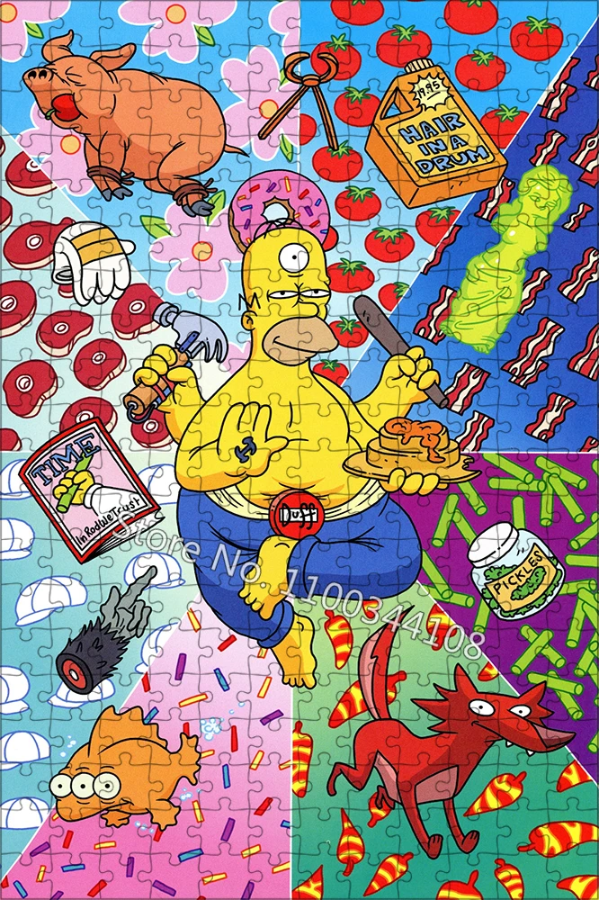 Disney 300/500/1000 Pieces Jigsaw Puzzles Funny Simpson Cartoon Food Puzzle for Children's Educational Toys Kids Handmade Gifts