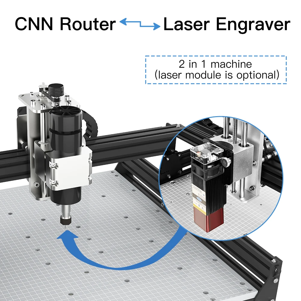 스핀들 우드 라우터 기계, CNC 4540, 알루미늄 테이블 포함, 목재 아크릴 조각용 3 축 금속 밀링 절단기, 500W