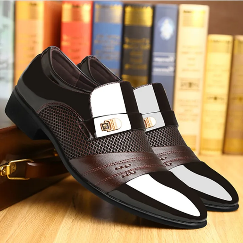 Men Leather Dress Shoes Spring and Autumn New Fashion Black Pointed Toe Party Office Business Casual Oxford Men\'s Dress Shoes