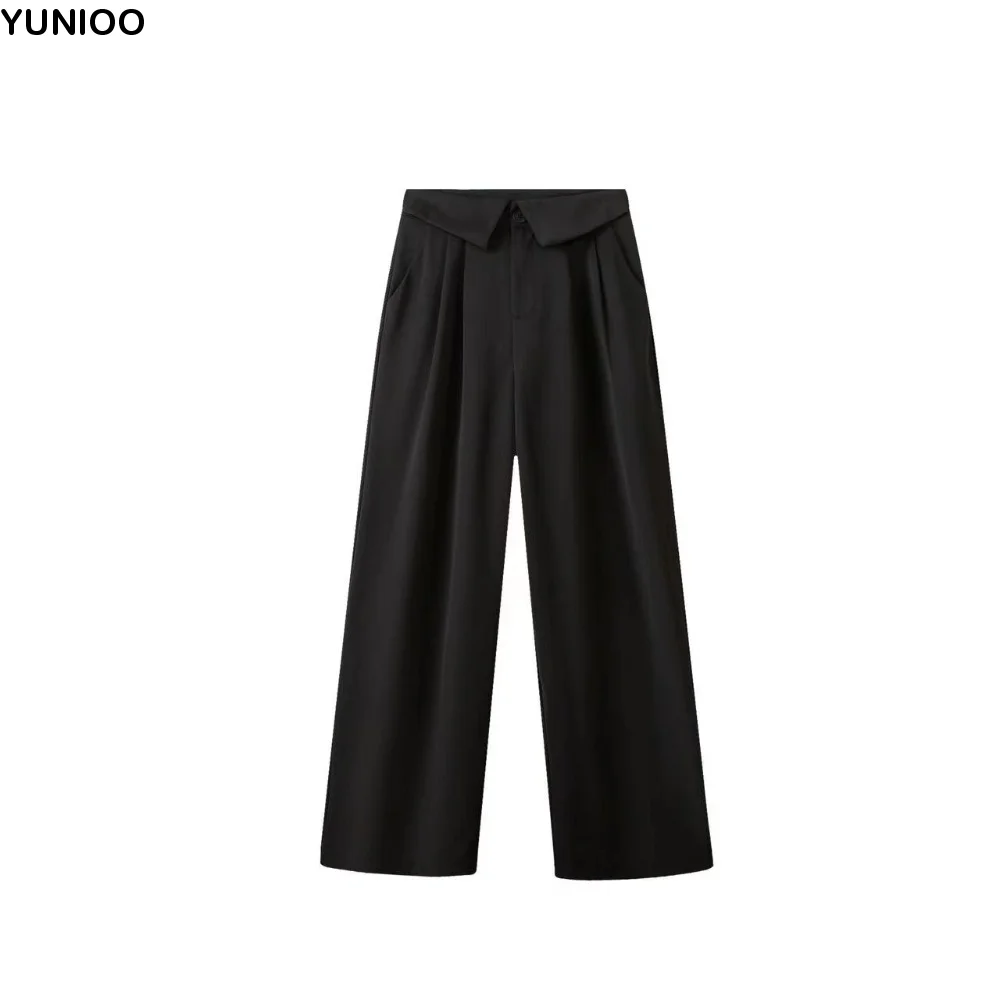 

Loose Straight Leg Pants Workout Trousers Autumn Wide Leg Pants Drape Feeling High Waist Flip Up Suit Pants Streetwear