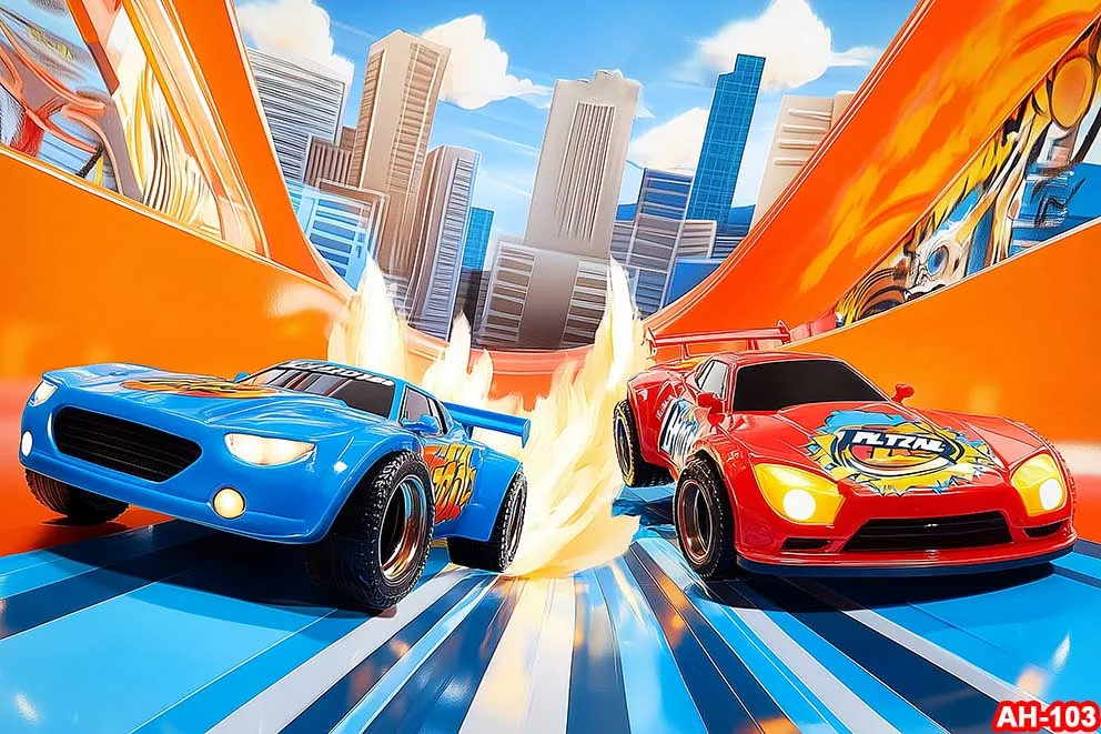 Wheels Wild Hot Racer Photogarphy Backdrops Birthday Party Video Game Background Car Racing Kids Banner Photo Shoot Studio Props