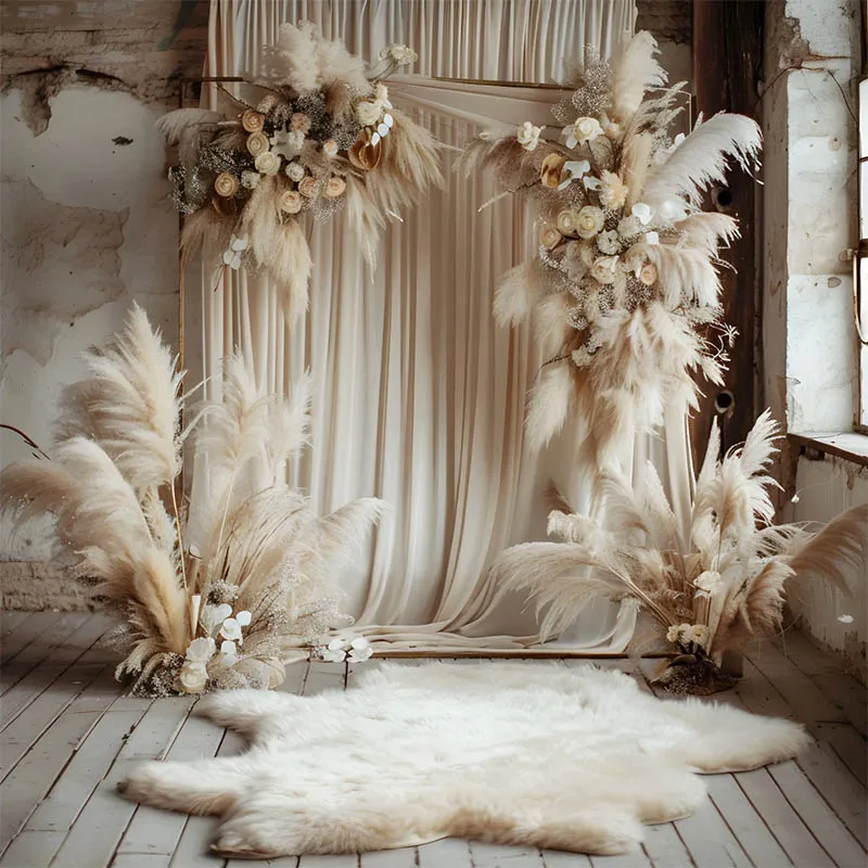 Mehofond Boho Pampas Grass Photography Background Floral Adult Birthday Maternity Wedding Backdrop Beige Retro Art Wall Texture