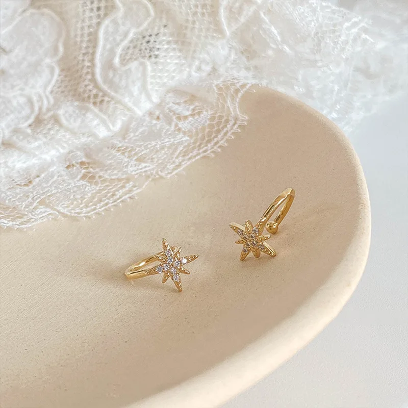 ANENJERY Star Cubic Zircon Non-Piercing Ear Clip Earrings for Women Gold Color Ear Cuff Wholesale Jewelry