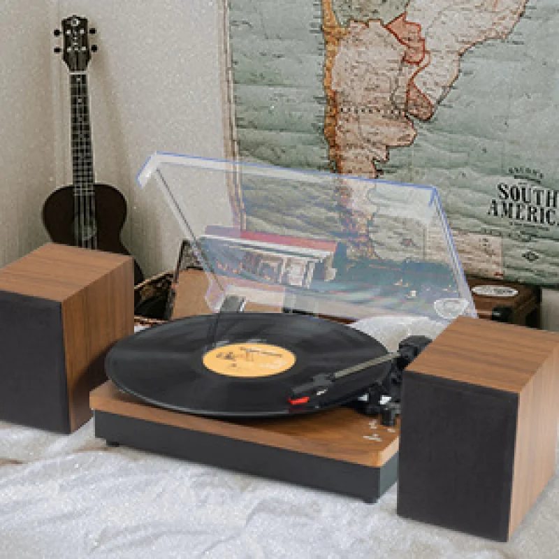 

Frosted Transparent Cover Vinyl Record Player With Bluetooth Playback Multi-Functional All-In-One Machine Support USB/SD