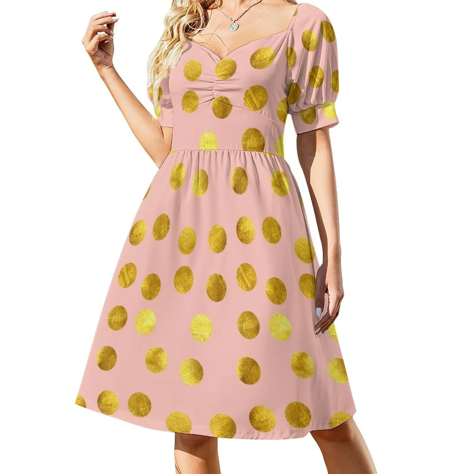 

Gold and pink dots Dress women's luxury party dress Woman fashion Elegant gowns