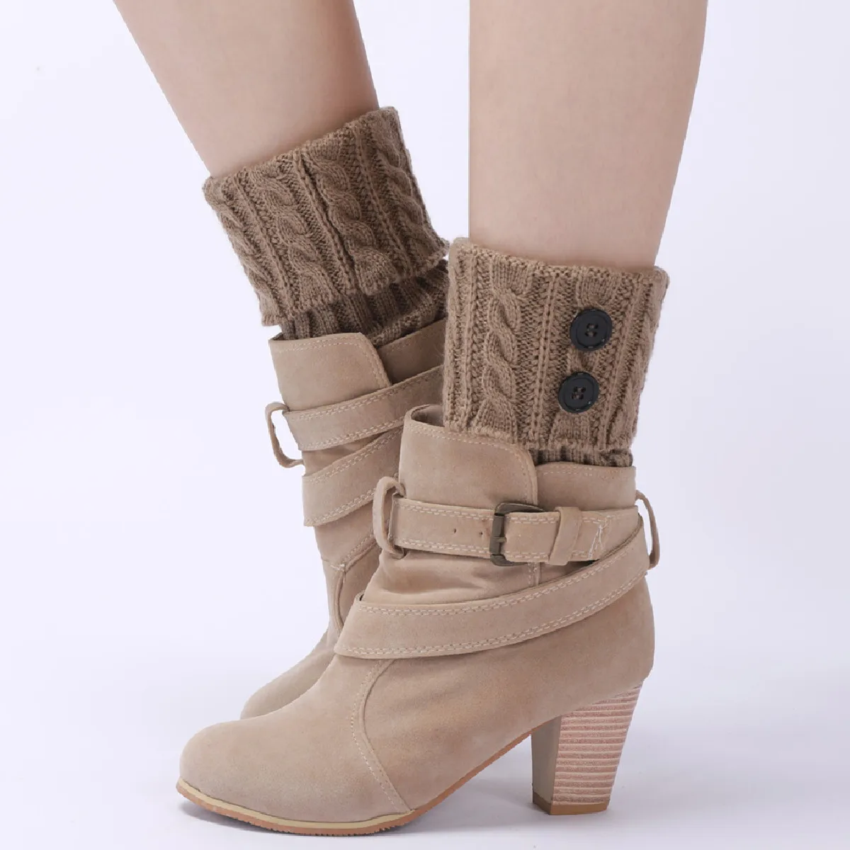 New Wool Warm Boots Foot Cover Women's Autumn Winter Knitted Twist Button Short Leg Guards Knee Socks Cover Legs Warmer