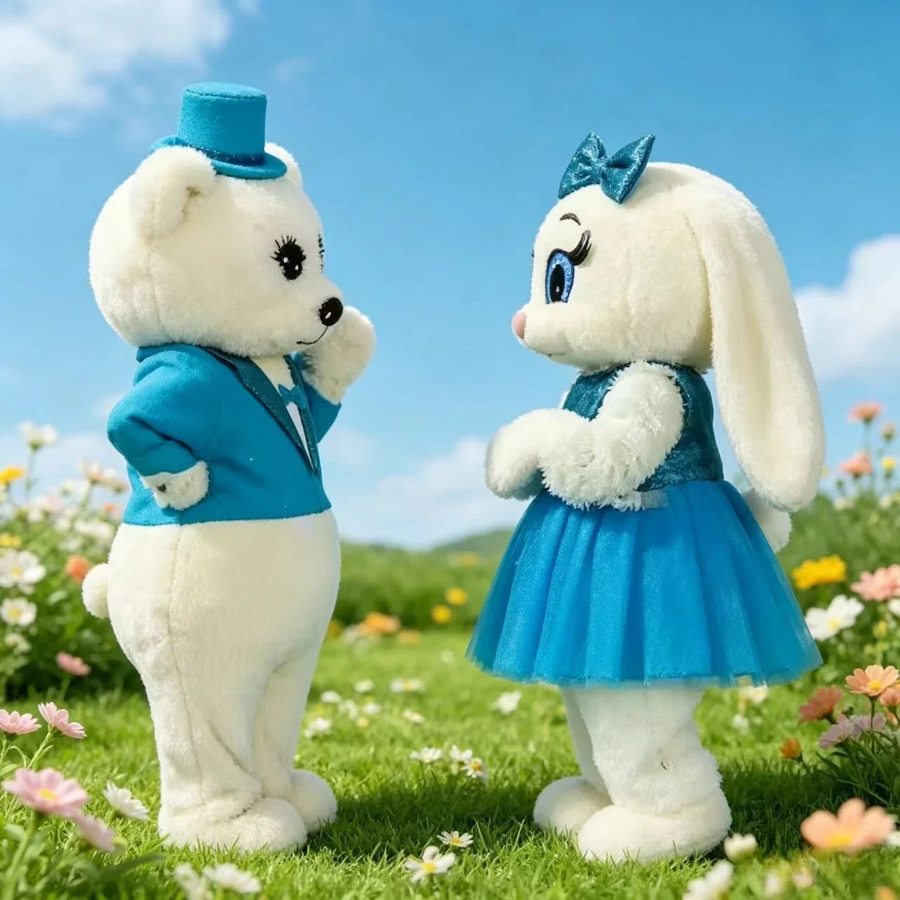 

Disney Blue Dress Teddy Bear Mascot Costume Anime Cosplay White Rabbit Halloween Carnival Party Events Adult Christmas Gift A