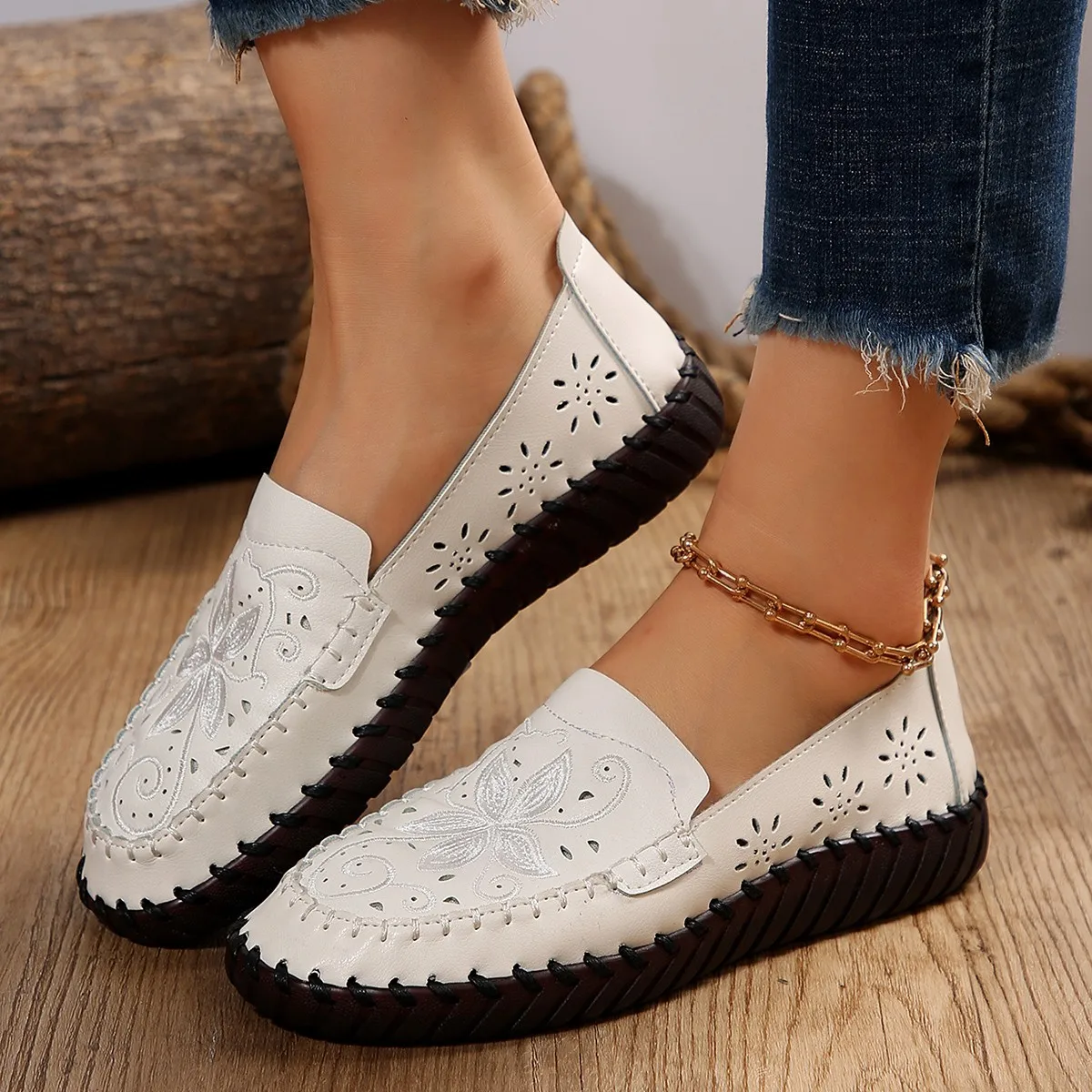 Print Breathable Loafers Women Flats Platform Shoes 2024 Summer Fahsion Shallow Walking Shoes Retro Comfort Zapatos Para Mujer