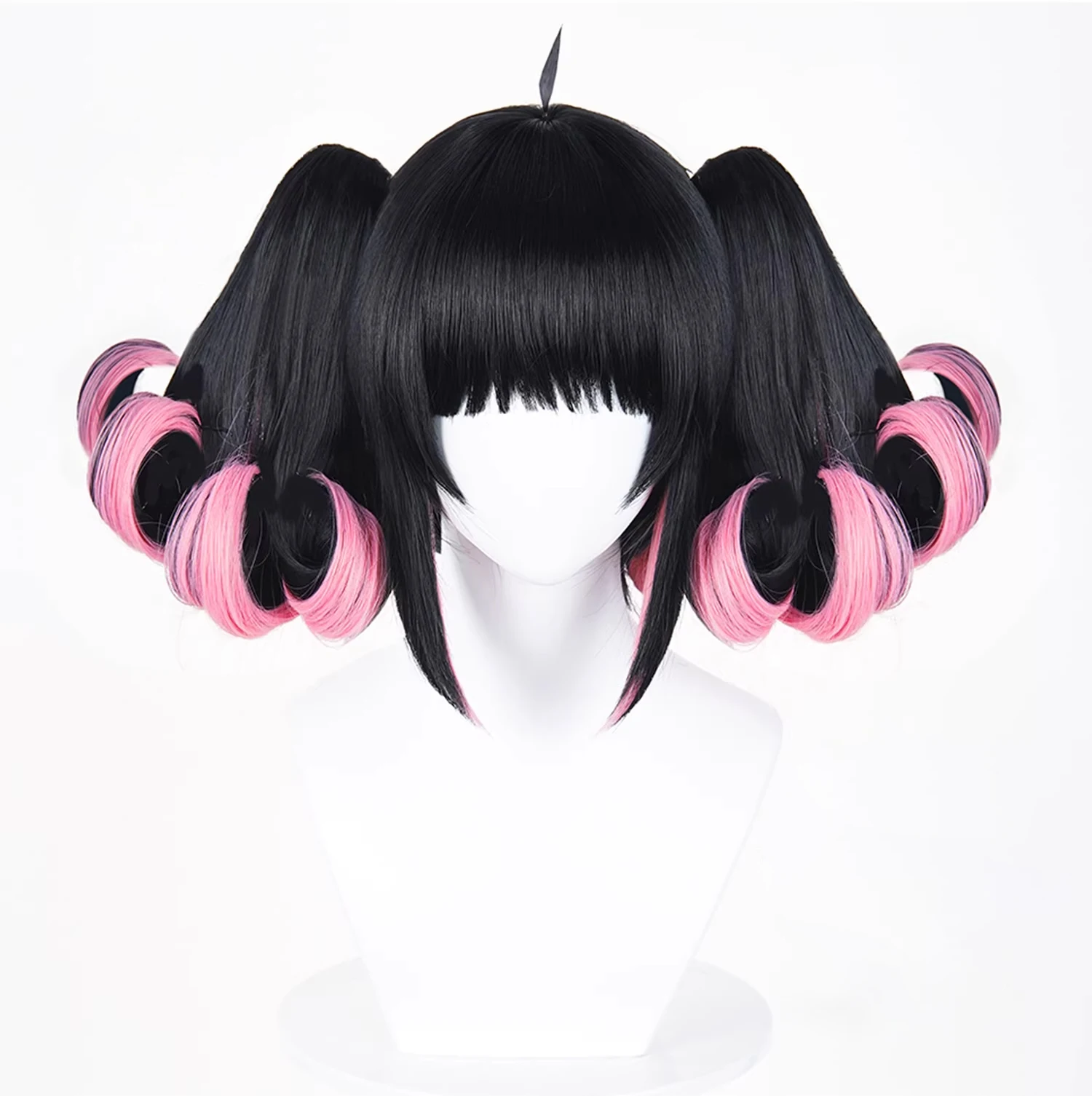 

Black Ombre Pink Short Straight Synthetic Wigs with Double Ponytail Clip Anime Game Cosplay Fluffy Wig for Daily Party