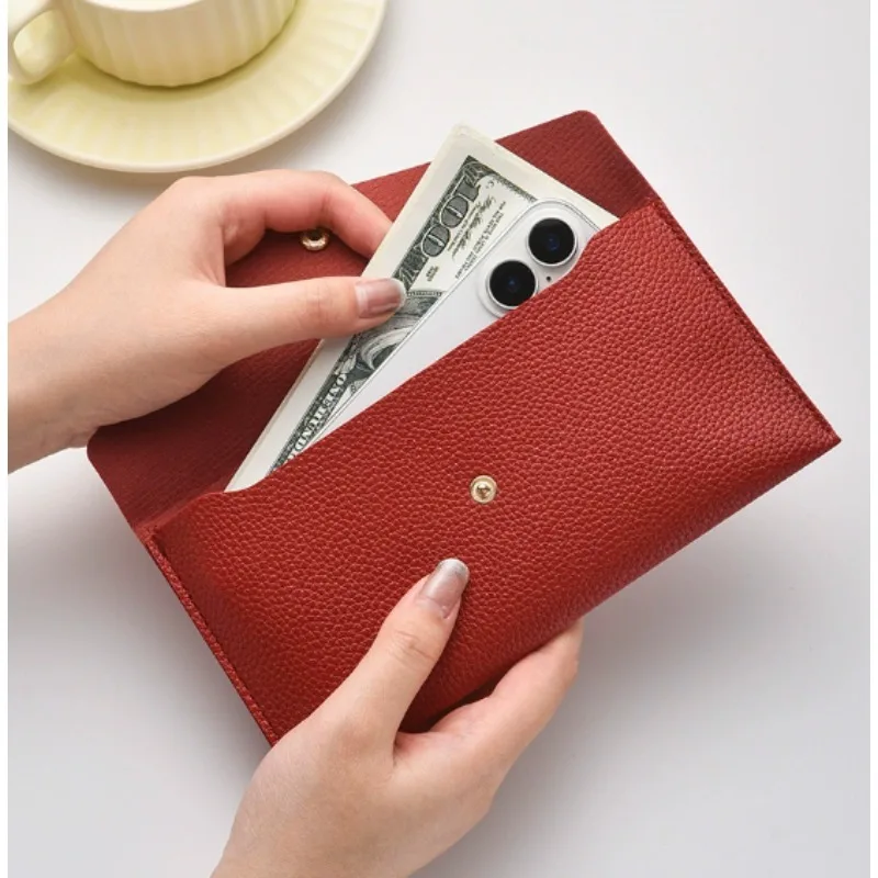 1pcs New portable women's long wallet women's wallet in hand buckle fashionable mobile phone bag solid color versatile