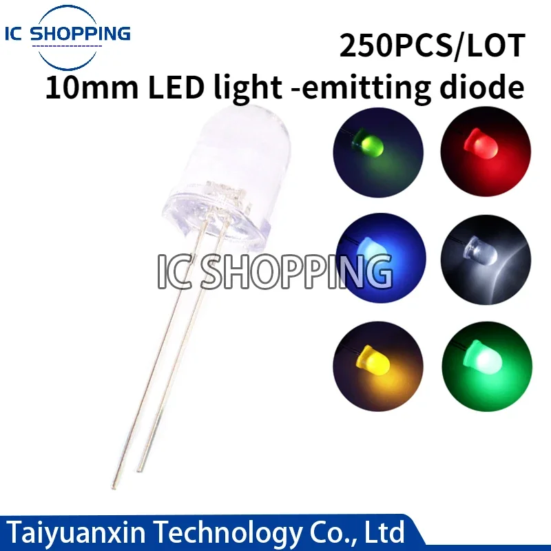 250Pcs/LOT 10MM LED Red Blue White Yellow Green Emitter Warm Pink Purple Orange RGB FAST SLOW LED Round Transparent DIP Colors