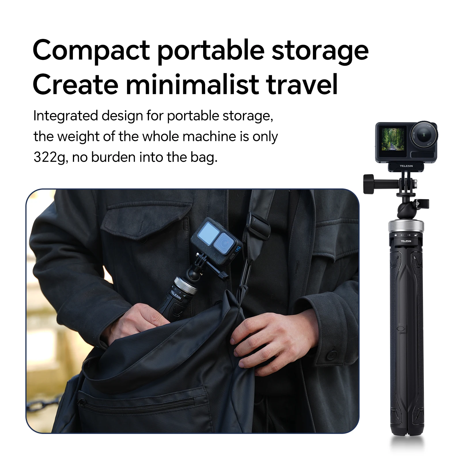 تليسين 360 °   حامل ثلاثي القوائم قابل للدوران لـ Gopro Hero 13 12 11 10 9 8 7 DJI OSMO Action 5 Pro 4 3 Insta360 X5 X4 Ace Pro 2