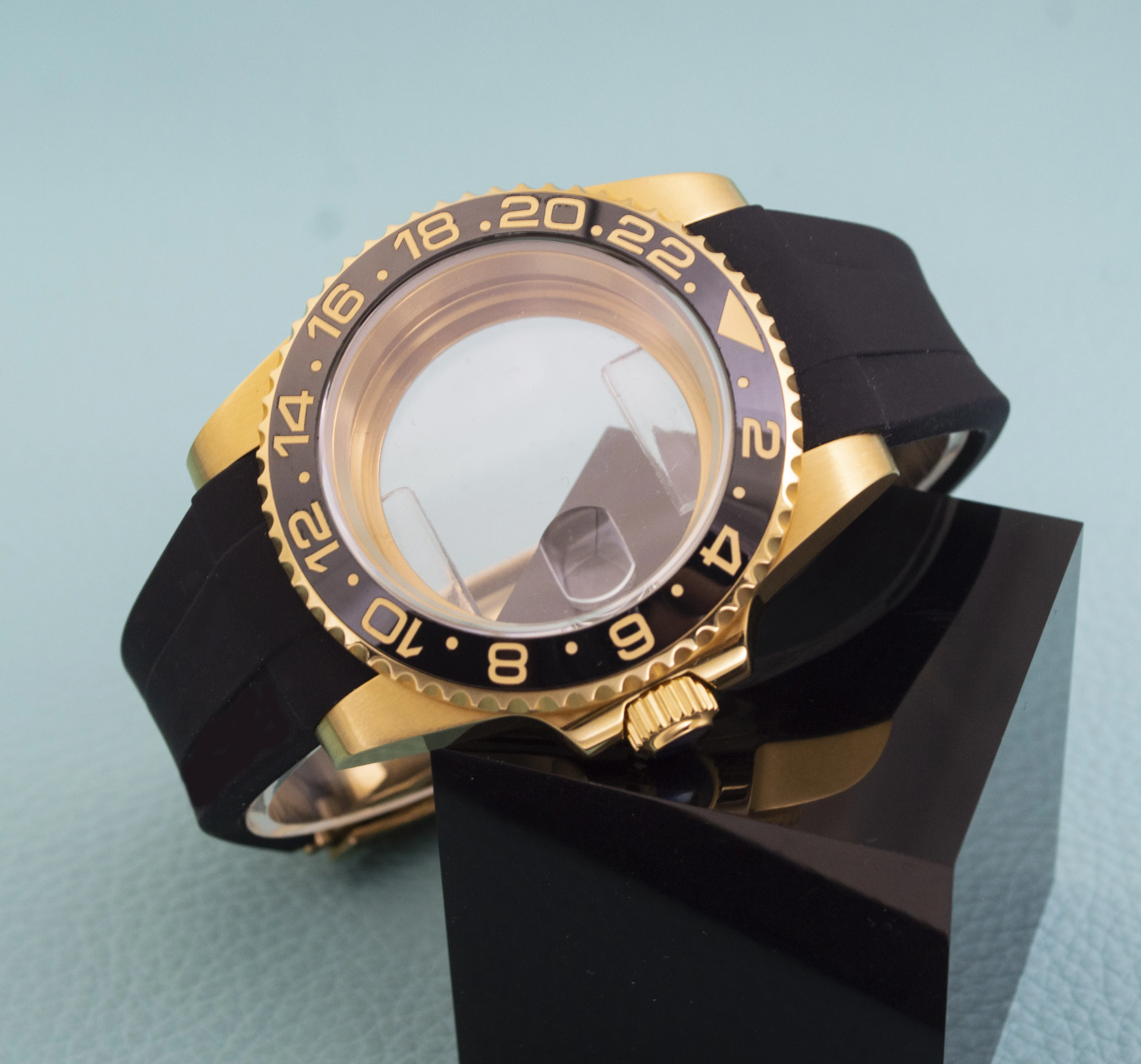 40mm NH35 Gold Watch Case Stainless Steel Sapphire Glass For SUB GMT Yacht-master NH34 NH35 NH36 NH38 Movement Rubber Strap
