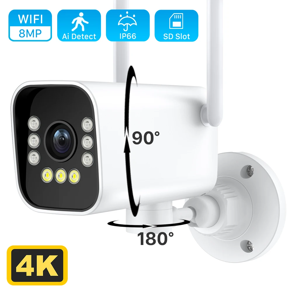 8MP 4K PTZ Wifi Camera Outdoor 4MP AI Human Detection IP Camera 1080P Color IR Night Vision Wifi Surveillance Camera iCSee App