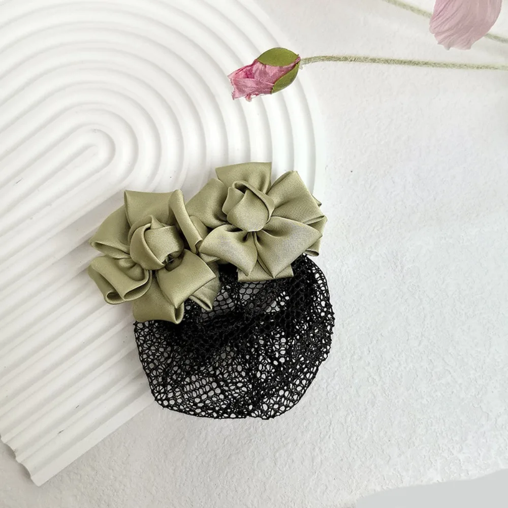 

Elegant Sweet Korean Bun Snood Crystal Hair Clip Flower Hair Bun Ponytail Clip Exquisite Hairgrips Cover Net Waiter