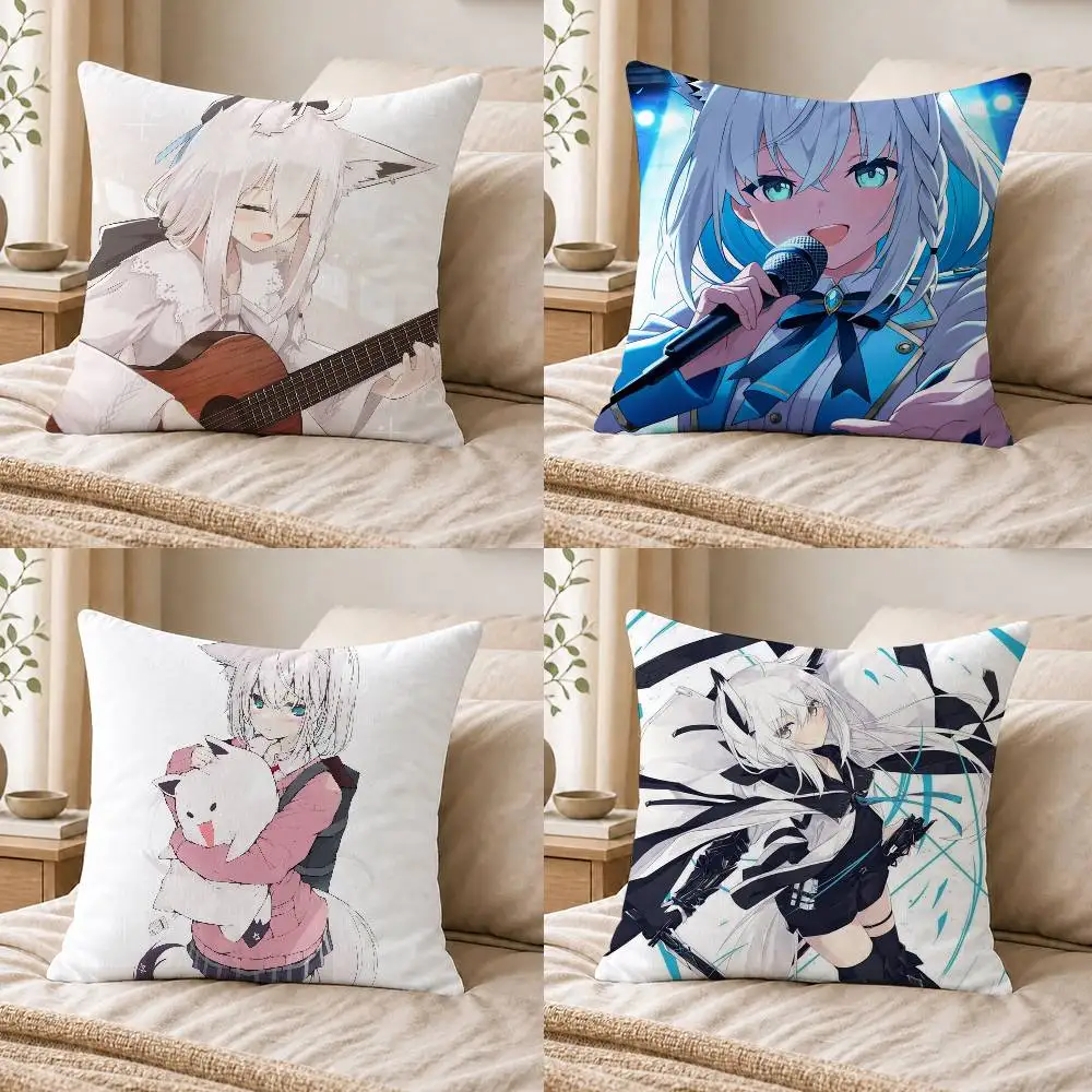 Cute S-Shirakami F-Fubuki Vtuber  Double-sided Printed Square Decorative Cushion Cover for Sofa Living Room Home Decor