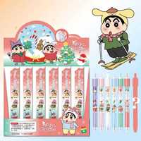 6/24pcs Cartooncrayon Shin Press Neutral Pen 0.5 Student Unzipping Stroke Smooth Quick Dry Black Signature Pen Stationery Gift