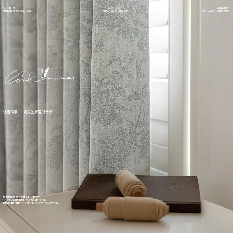 

Customized Size High Blackout Curtains To Decorate The Whole House Light Luxury Haze Blue Chenille Jacquard Curtains Finished