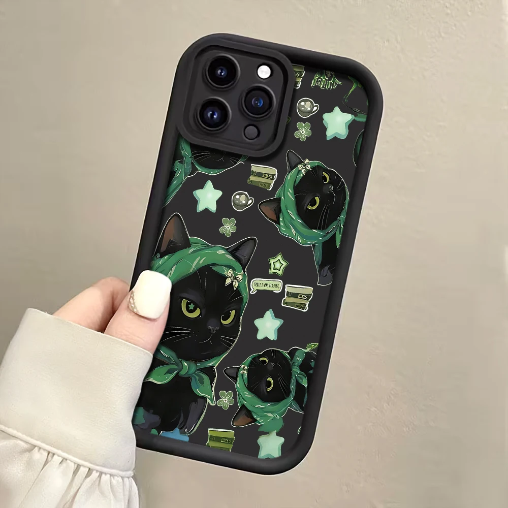 Grüne Kopftuch-Katzen-Handyhülle mit Trageband für iPhone 12 13 14 15 16 17 Pro Max 15 14 13 Plus 17E Stoßfeste Matte Silikonhülle – Detail 5